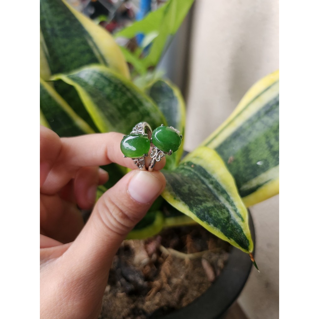 Nhẫn nữ bạc s925 mặt nhẫn đính đá ngoc bích kiểu tròn