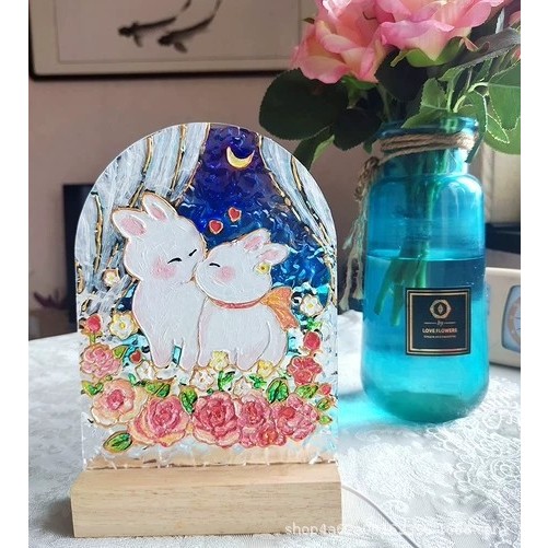 Bộ DIY Đèn ngủ, bộ Ly Thủy Tinh tự trang trí Đồ trang trí, quà tặng Giáng sinh -thiết kế và vẽ hình theo yêu cầu