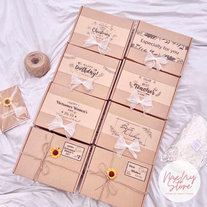 Combo 50 hộp đựng quà Kraft Vintage size M hoặc M1 nhiều chủ đề