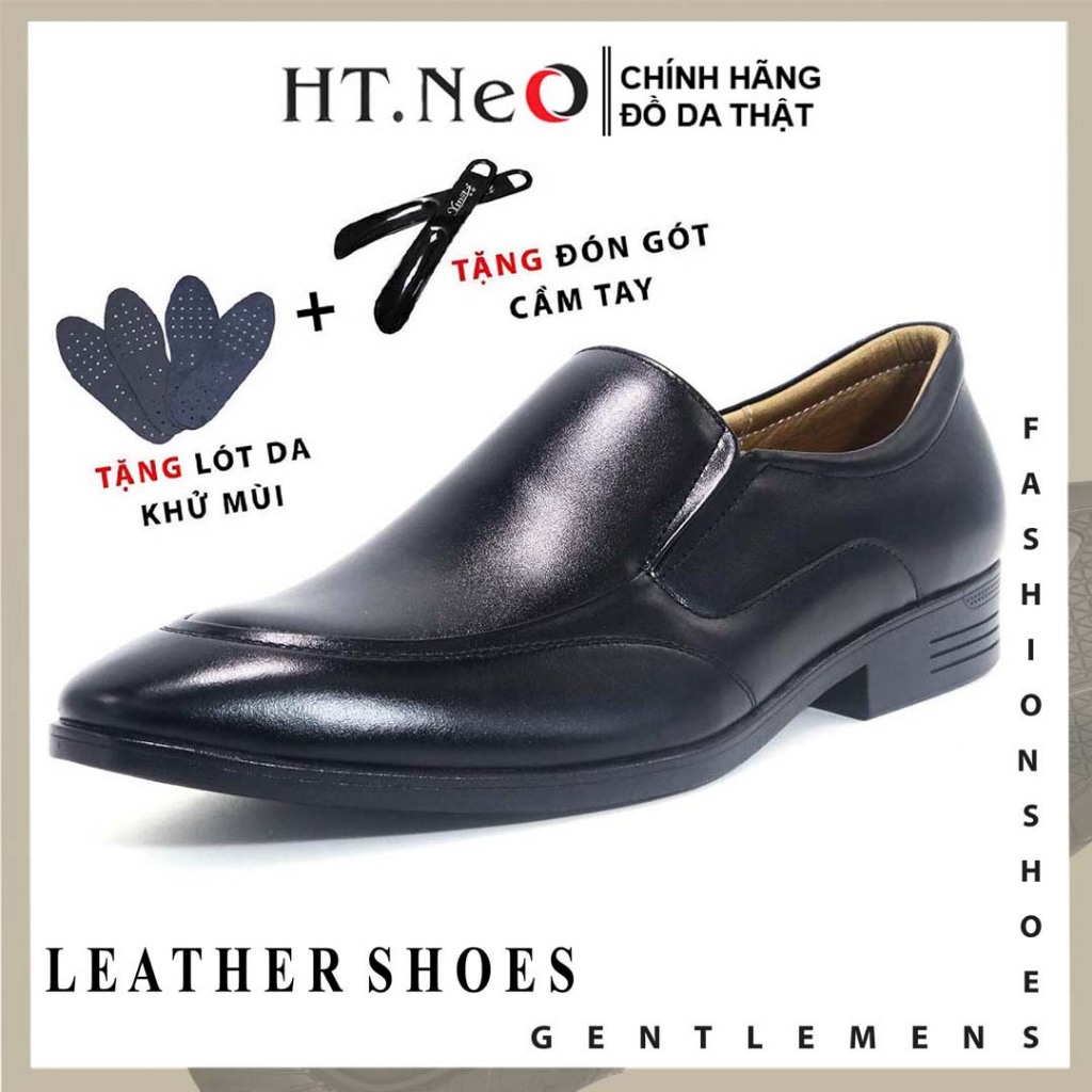 Giày da nam tây lười da bò thật HT.NeO , Giày công sở da trơn mũi nhọn phong cách lịch lãm , sang trọng đế cao su GDN999