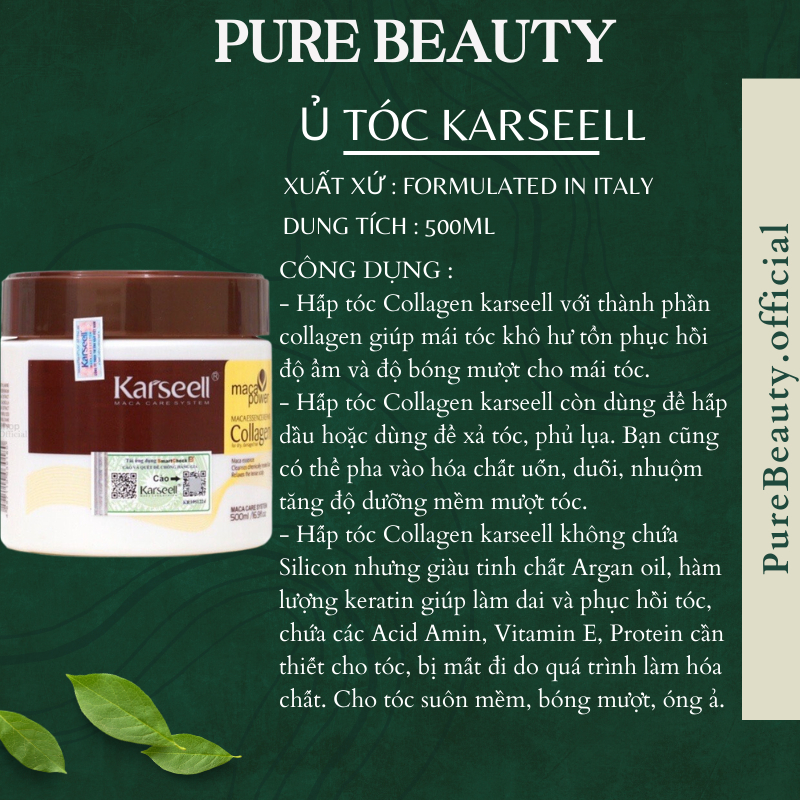 Kem ủ tóc KARSEELL MACCA COLLAGEN 500ML dưỡng tóc mềm mượt phục hồi hư tổn lấy lại thanh xuân cho mái tóc