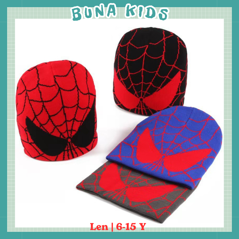 Mũ len người nhện, mũ len bé trai, mũ len giữ ấm cho bé trai trên 6 tuổi hình Spider man nhiều màu Bunakids ML05
