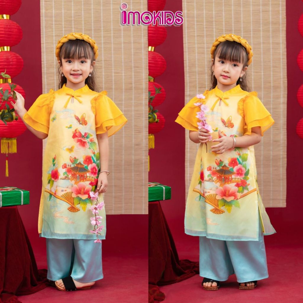 Áo dài bé gái 10-32kg June With Love, Oli River áo dài cách tân cho bé mặc tết xinh xắn, dễ thương