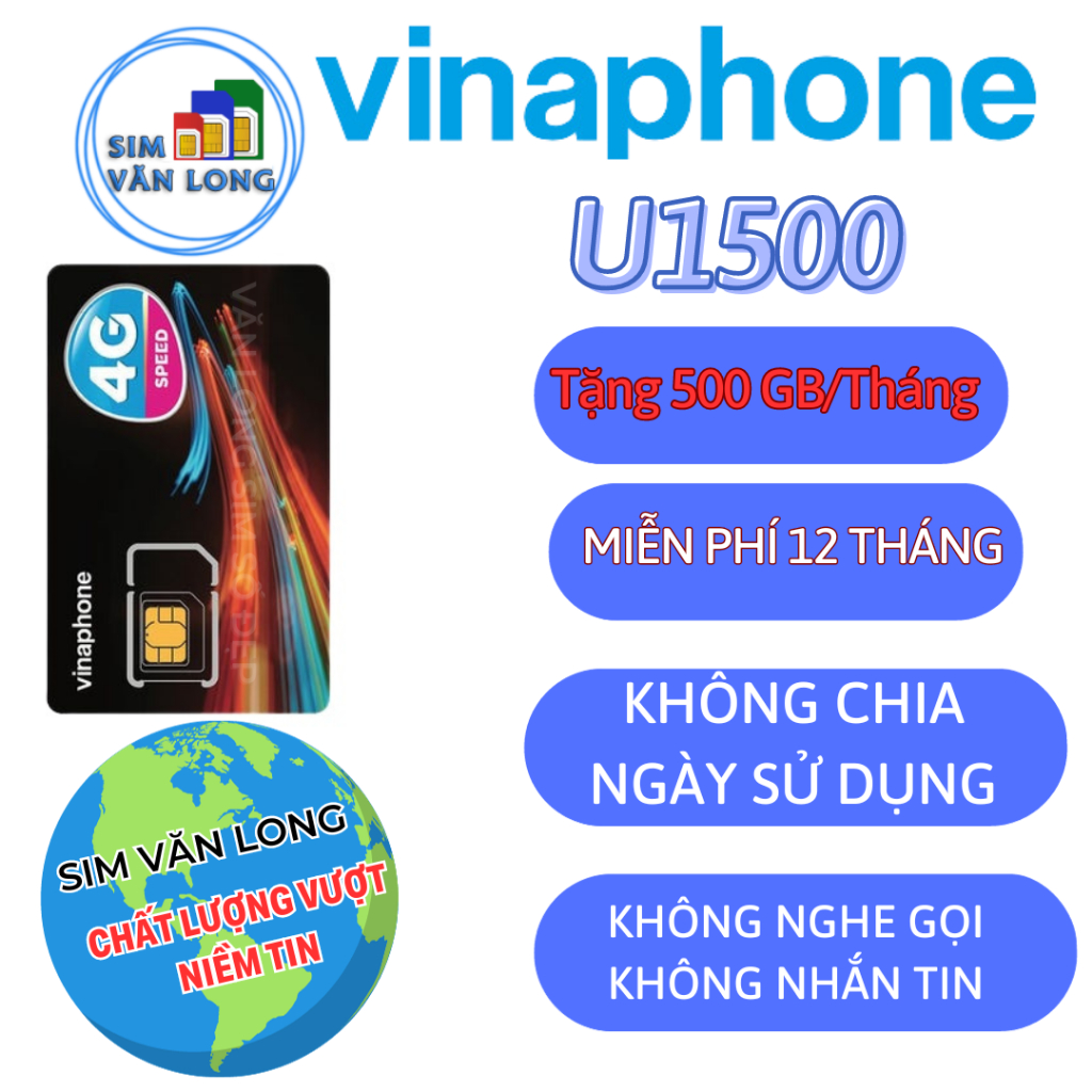 Sim Vina U1500 Miễn Phí Data Không Giới Hạn , Max Băng Thông 12 Tháng
