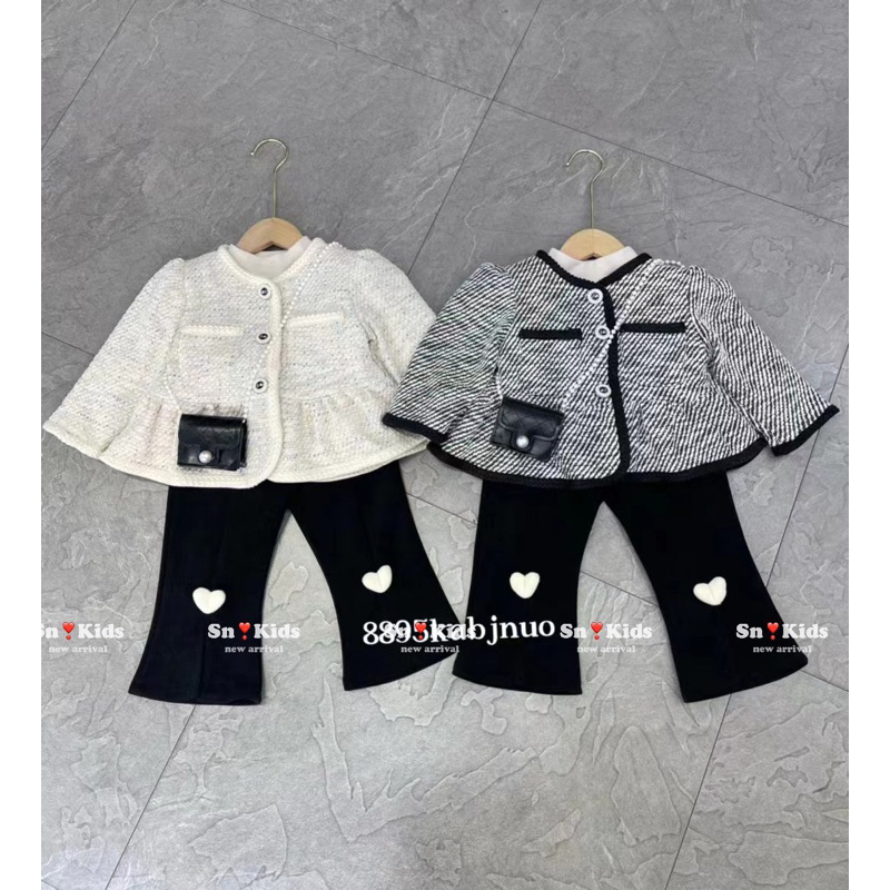 Set áo dạ pelum quần tim loe bé gái