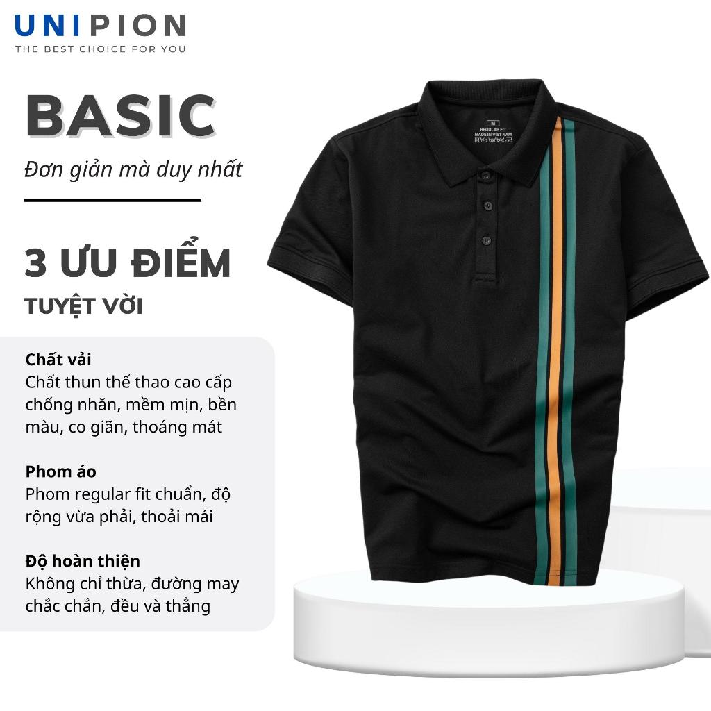 Áo polo nam UNIPION phối sọc in chất cotton CVC thấm hút, co giãn, thoáng mát kiểu dáng trẻ trung, năng động - AT175