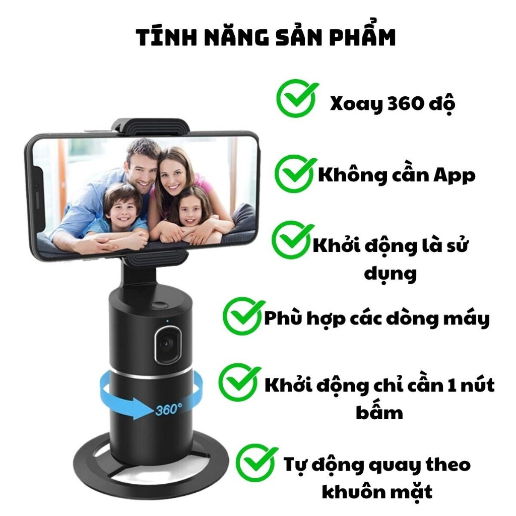 Giá Đỡ Điện Thoại Gimbal P01 Có Camera Tự Theo Dõi Chuyển Động Xoay 360 Độ , Không Cần App Cho Vlog, Livestream, Video.