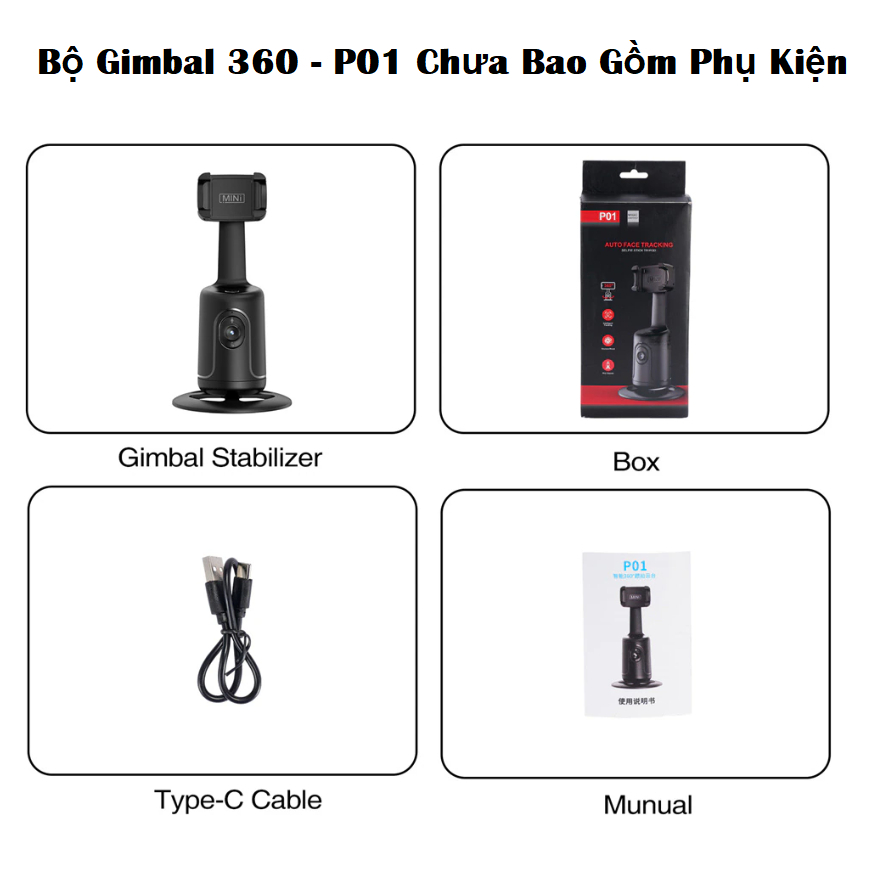 Giá Đỡ Điện Thoại Gimbal P01 Có Camera Tự Theo Dõi Chuyển Động Xoay 360 Độ , Không Cần App Cho Vlog, Livestream, Video.