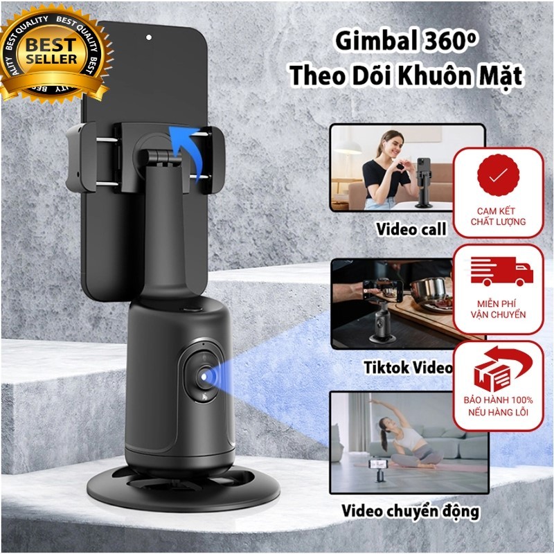 Giá Đỡ Điện Thoại Gimbal P01 Có Camera Tự Theo Dõi Chuyển Động Xoay 360 Độ , Không Cần App Cho Vlog, Livestream, Video.