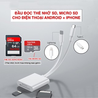 Đầu đọc thẻ nhớ SD, TF cho điện thoại Android + IP "táo" 5-15 đa năng 2 trong 1