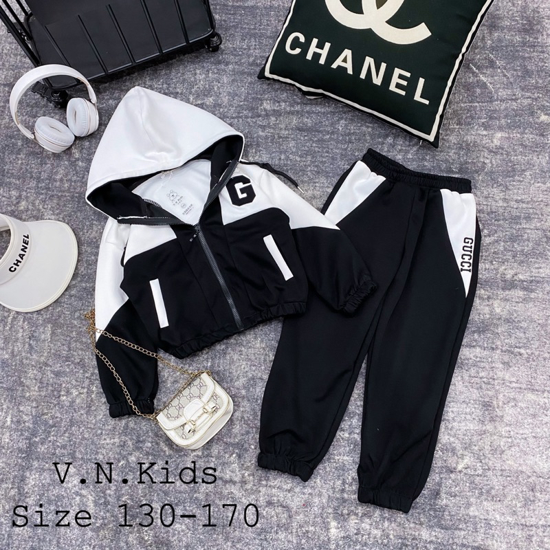 Bộ khoác nỉ thêu G chất dã man cho Bé 17kg - 41kg