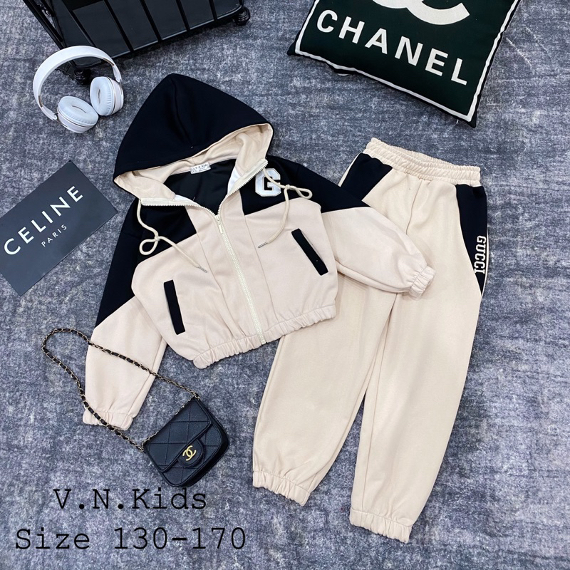 Bộ khoác nỉ thêu G chất dã man cho Bé 17kg - 41kg