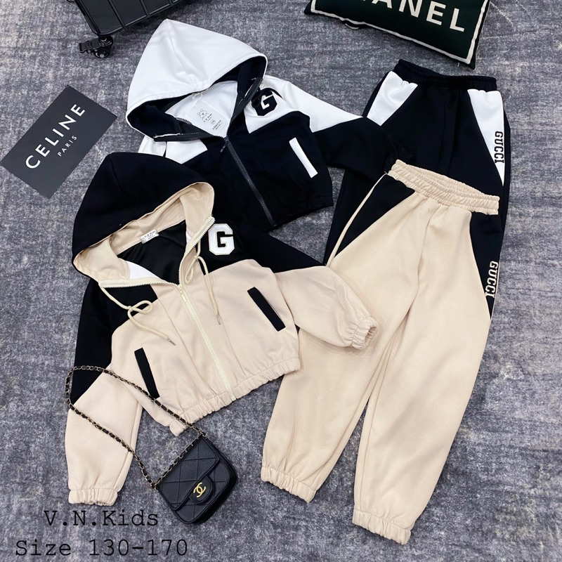 Bộ khoác nỉ thêu G chất dã man cho Bé 17kg - 41kg