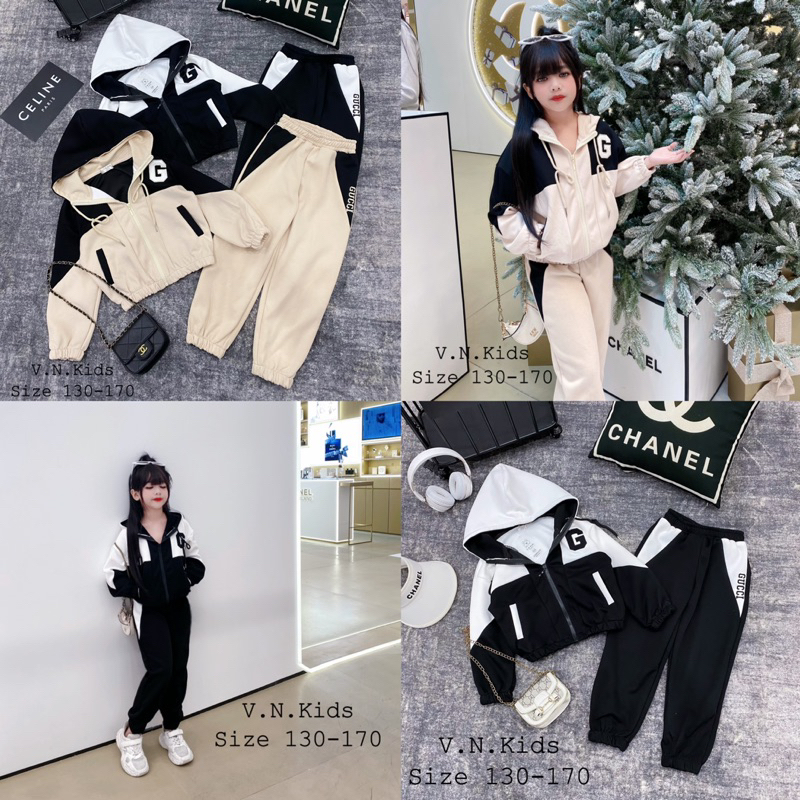 Bộ khoác nỉ thêu G chất dã man cho Bé 17kg - 41kg