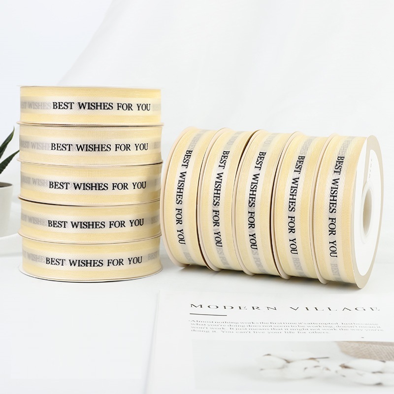 Ruy Băng Voan 2,5cm chữ BEST WISHES FOR YOU làm nơ gói quà cực đẹp