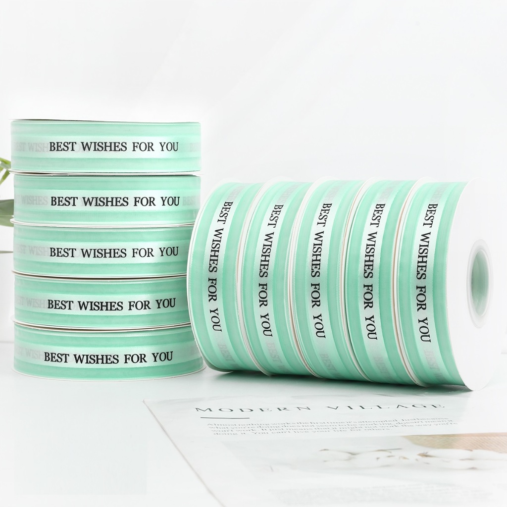 Ruy Băng Voan 2,5cm chữ BEST WISHES FOR YOU làm nơ gói quà cực đẹp