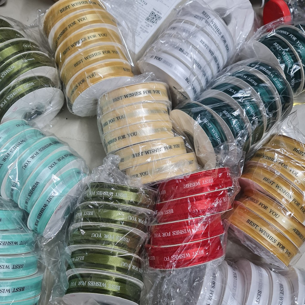 Ruy Băng Voan 2,5cm chữ BEST WISHES FOR YOU làm nơ gói quà cực đẹp