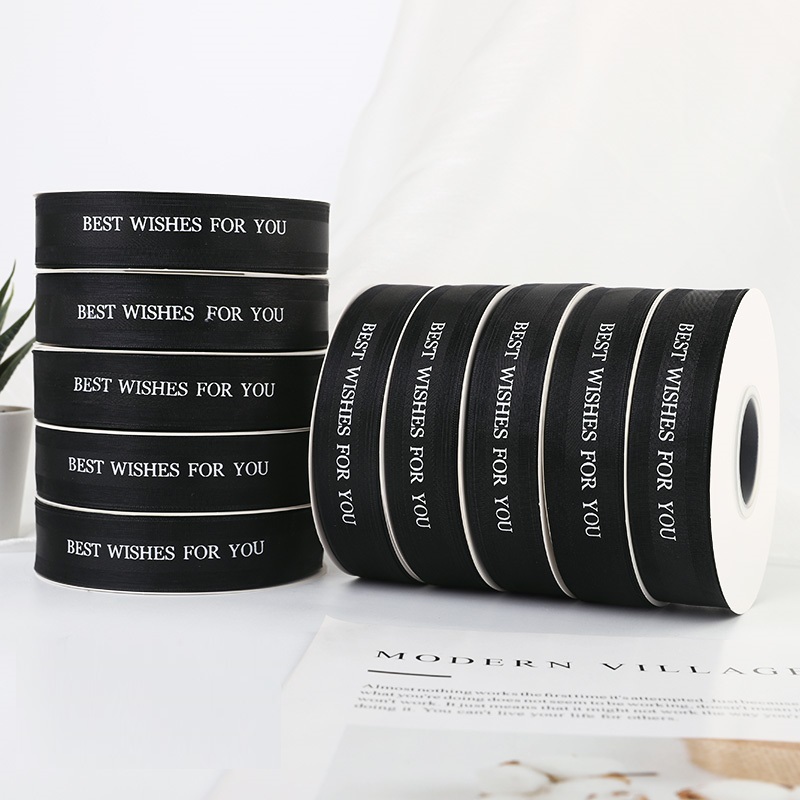 Ruy Băng Voan 2,5cm chữ BEST WISHES FOR YOU làm nơ gói quà cực đẹp