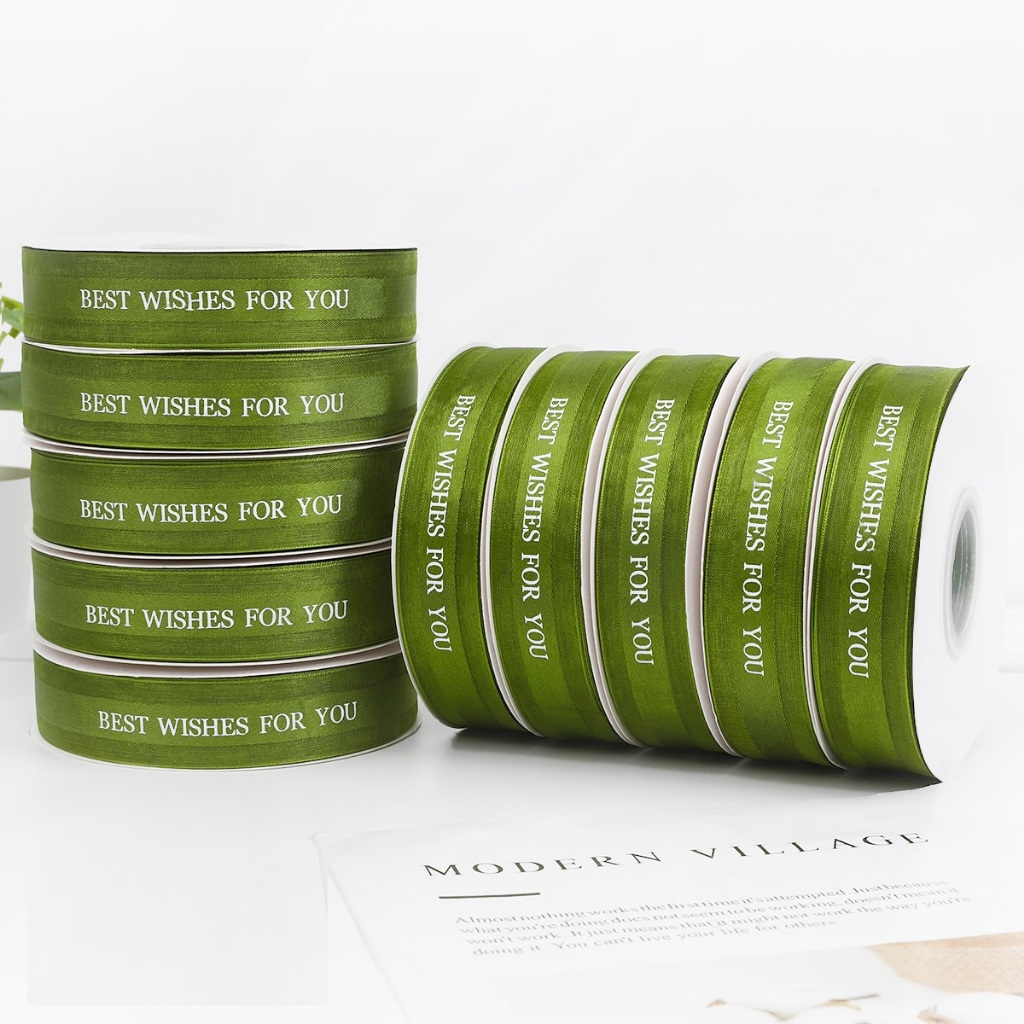 Ruy Băng Voan 2,5cm chữ BEST WISHES FOR YOU làm nơ gói quà cực đẹp