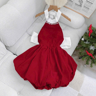ĐẦM MIDI ĐỎ CỔ VUÔNG VIỀN HẠT NƠ LƯNG ❤️