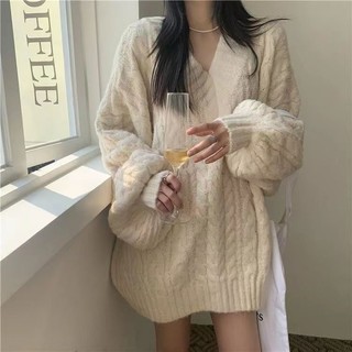  Áo len nữ cổ V tay bồng dáng dài form rộng dày dặn basic nhiều màu phong cách thời trang thu đông  CÓ BIG SIZE  SP55 