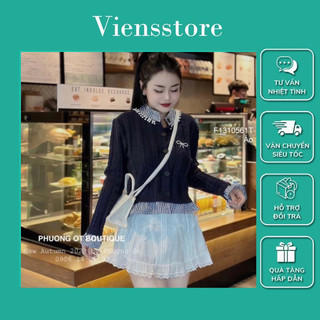Áo len xanh croptop tay dài phối sọc cá tính VIENS STORE