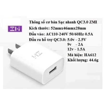 Củ sạc HA612 USB 18W ZMI