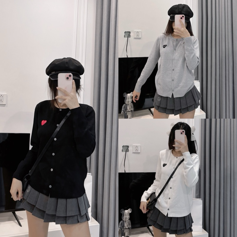 Áo khoác len cardigan logo PLAY hàng Q, áo len cadigan tim siêu basic dễ phối đồ nhẹ nhàng cho những ngày thu đông T95