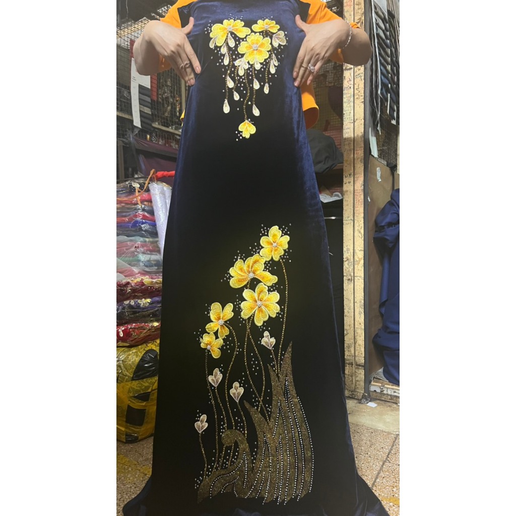 Vải Nhung the chun may Áo Dài, thêu tay kỹ, CÓ NHIỀU MÀU