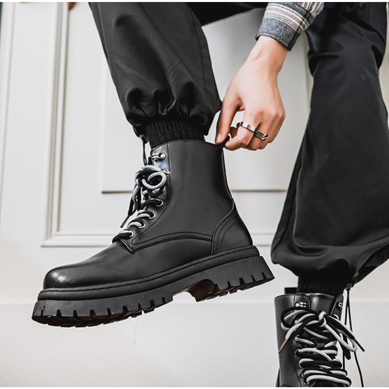 Giày nam cao cổ, boot cổ cao, bốt nam tăng chiều cao bản 2 dây new 2024