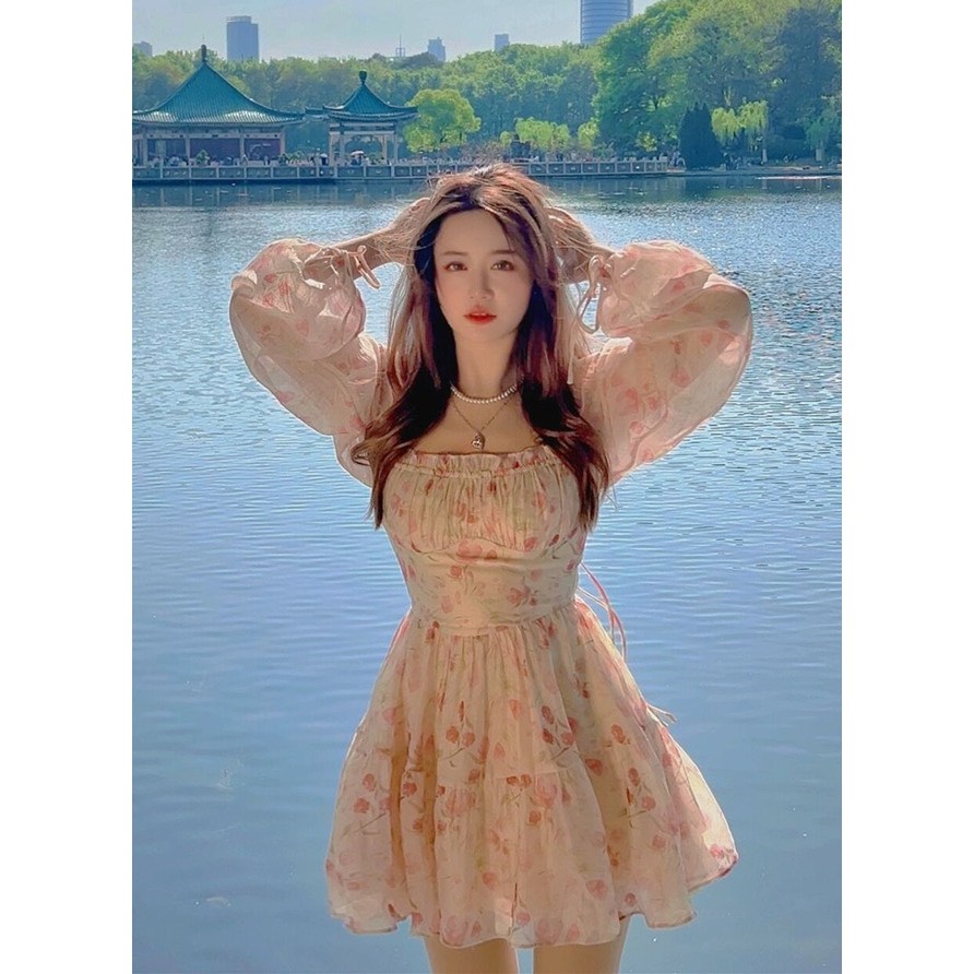 Đầm Hoa Nhí Trễ Vai Dự Tiệc Cao Cấp