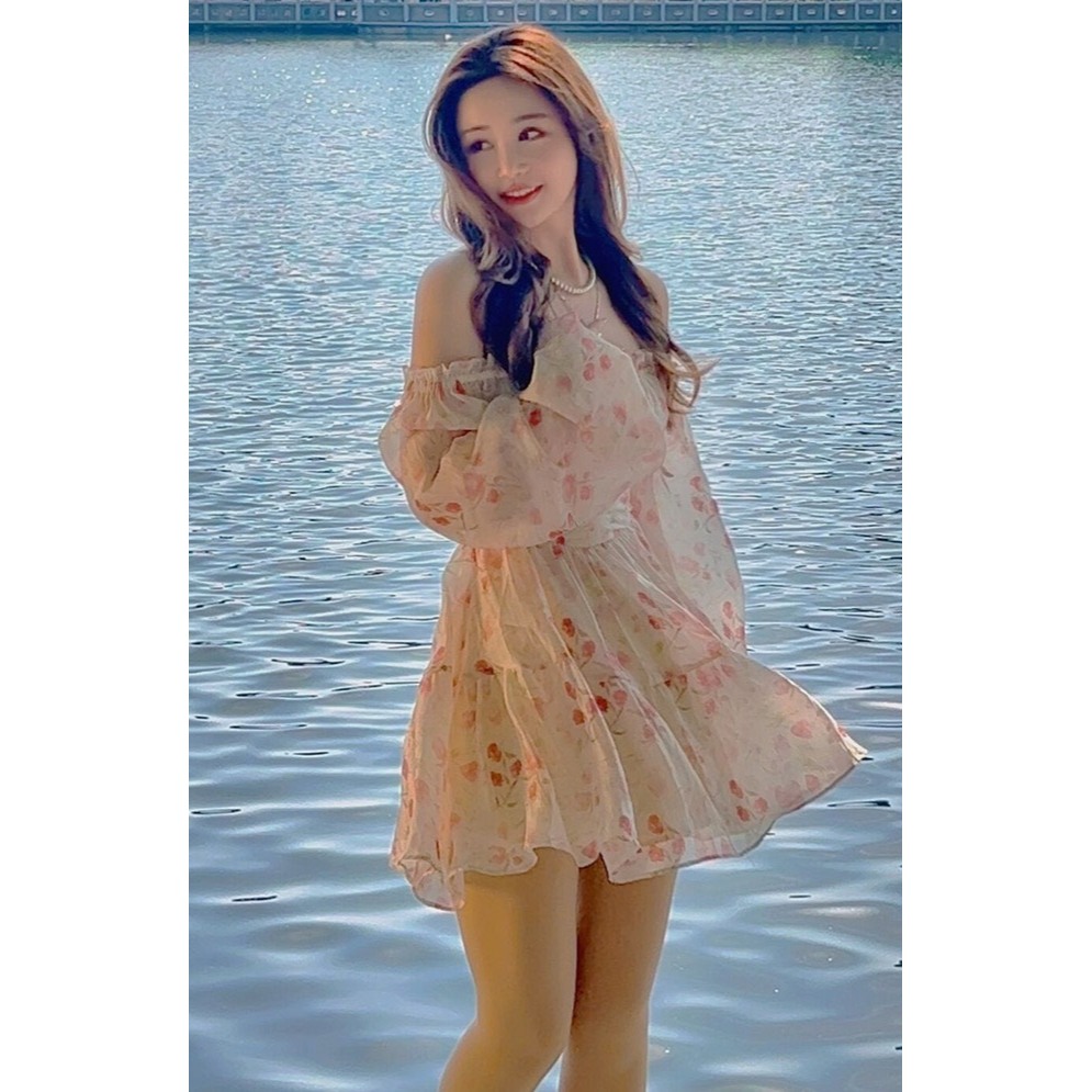 Đầm Hoa Nhí Trễ Vai Dự Tiệc Cao Cấp