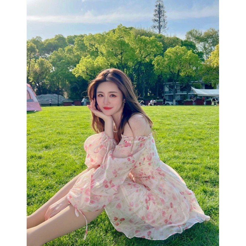 Đầm Hoa Nhí Trễ Vai Dự Tiệc Cao Cấp