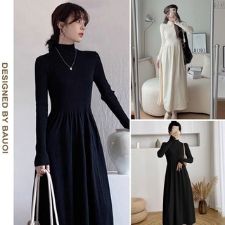   V661  ĐẦM VÁY BẦU THU ĐÔNG LEN TĂM CỔ 3 PHÂN DÀI TAY - ĐẦM BẦU TIỂU THƯ STYLE HÀN QUỐC TRẺ TRUNG DỄ MẶC FREESIZE 