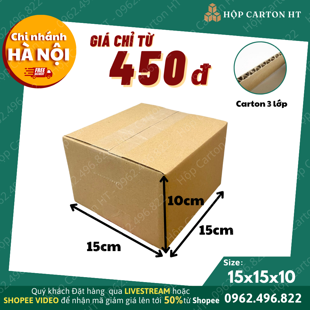15x15x10 Combo 10 hộp carton đóng hàng, hộp giấy carton ship cod giá rẻ - Hộp carton HT