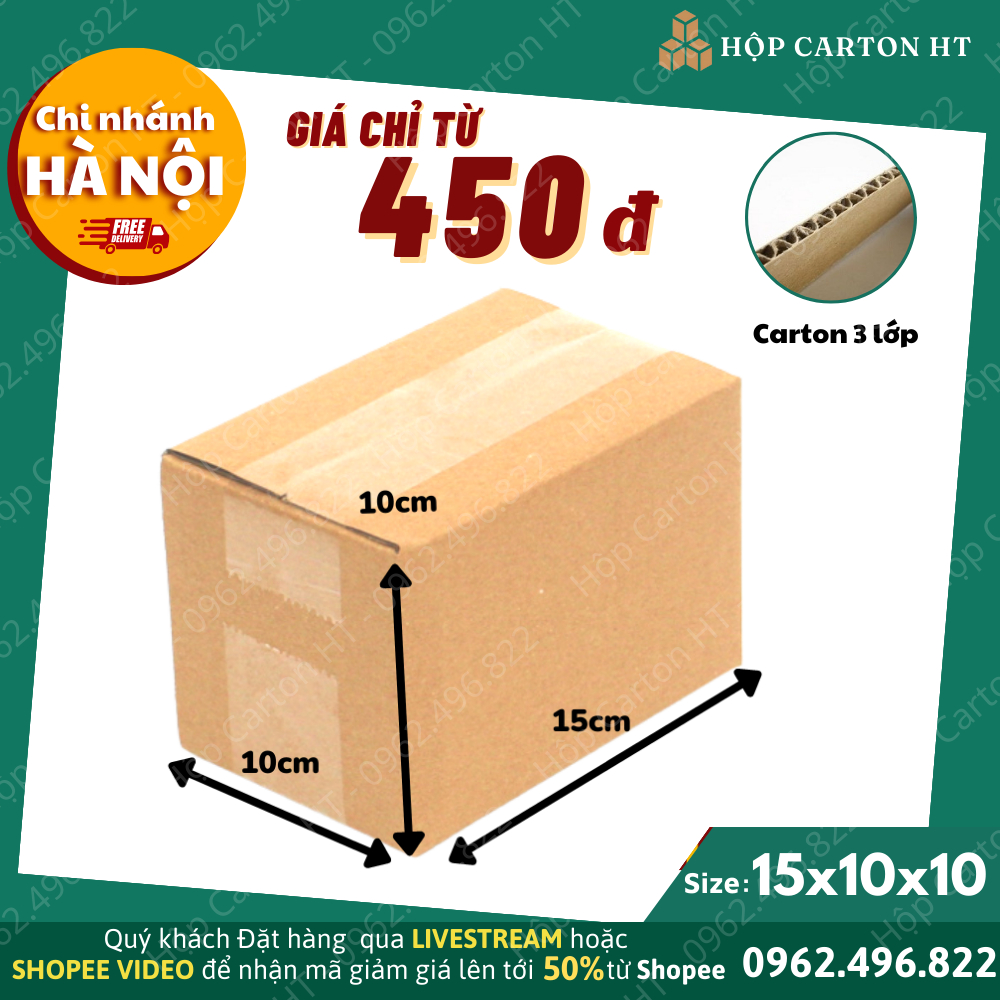 Combo 10 Hộp Carton đóng hàng 15x10x10 đựng giày dép, phụ kiện đồ gia dụng giá rẻ - Hộp Carton HT