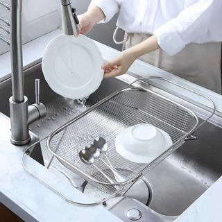 Rổ lưới inox rửa rau gác bồn rửa chén có thể thu gọn