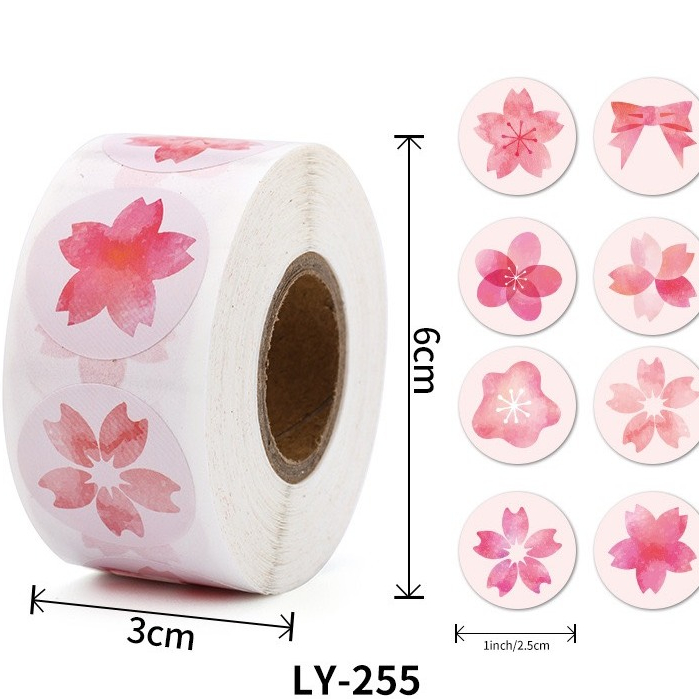 LY255_ Tem dán " Chúc mừng Năm Mới" “Hoa đào ” 2.5CM