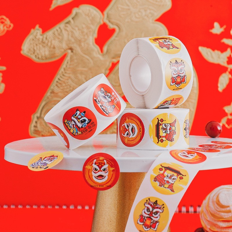 LY615_Sticker Tết _ Tem dán " Chúc mừng Năm Mới" “Lân Sư” 2.5CM_3.8CM