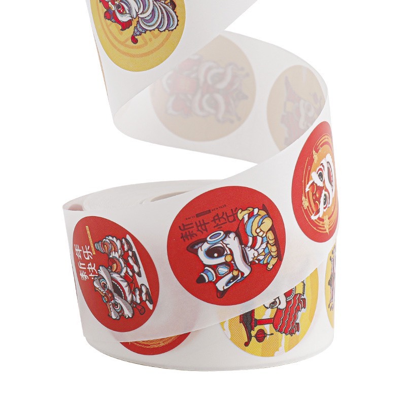 LY615_Sticker Tết _ Tem dán " Chúc mừng Năm Mới" “Lân Sư” 2.5CM_3.8CM