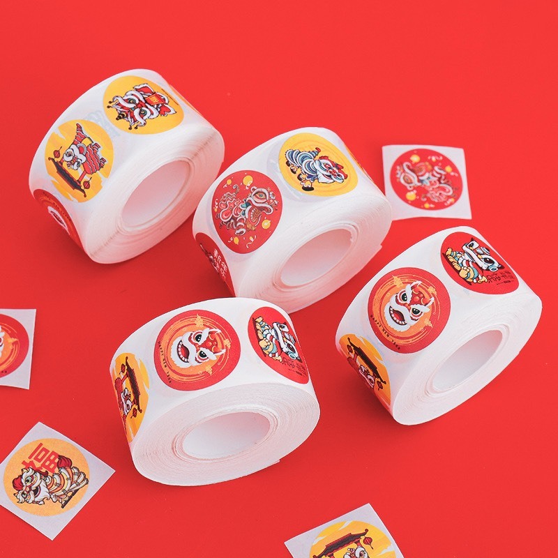 LY615_Sticker Tết _ Tem dán " Chúc mừng Năm Mới" “Lân Sư” 2.5CM_3.8CM