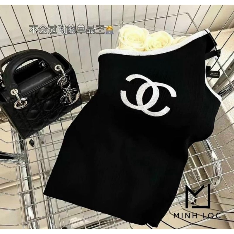 Áo kiểu chéo hở vai viền màu in logo chà néo cực xinh , chất thun gân mềm mịn mát ly alohastore1