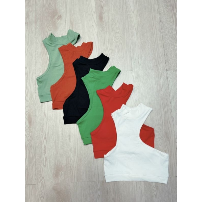 Áo kiểu chéo hở vai viền màu in logo chà néo cực xinh , chất thun gân mềm mịn mát ly alohastore1