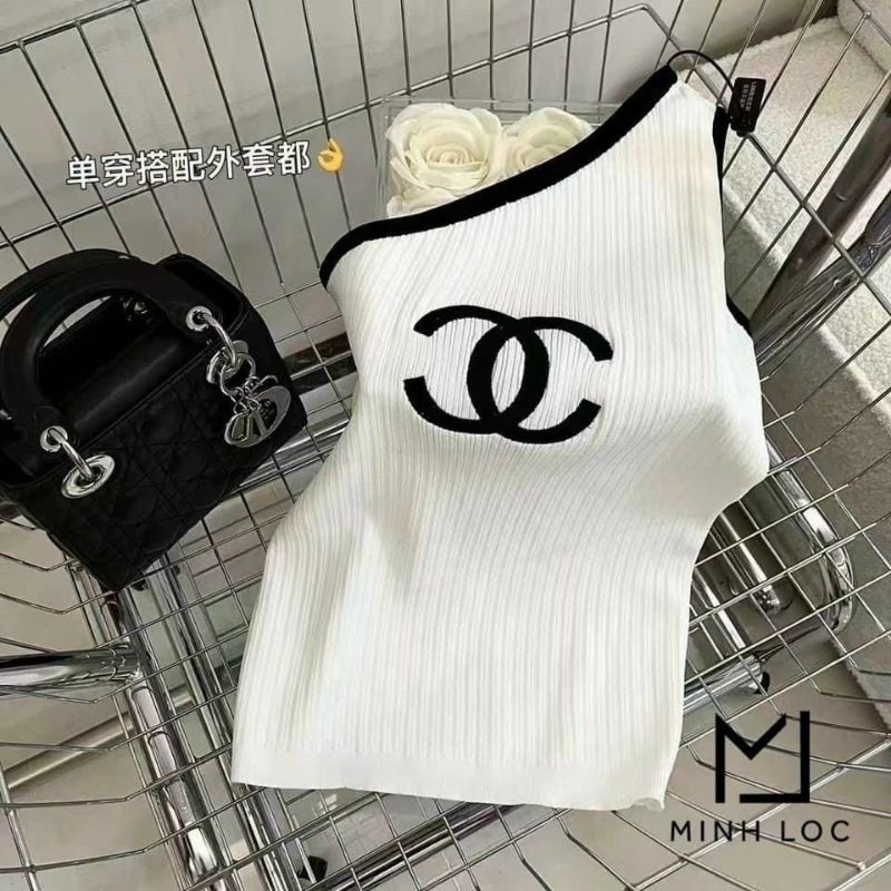 Áo kiểu chéo hở vai viền màu in logo chà néo cực xinh , chất thun gân mềm mịn mát ly alohastore1