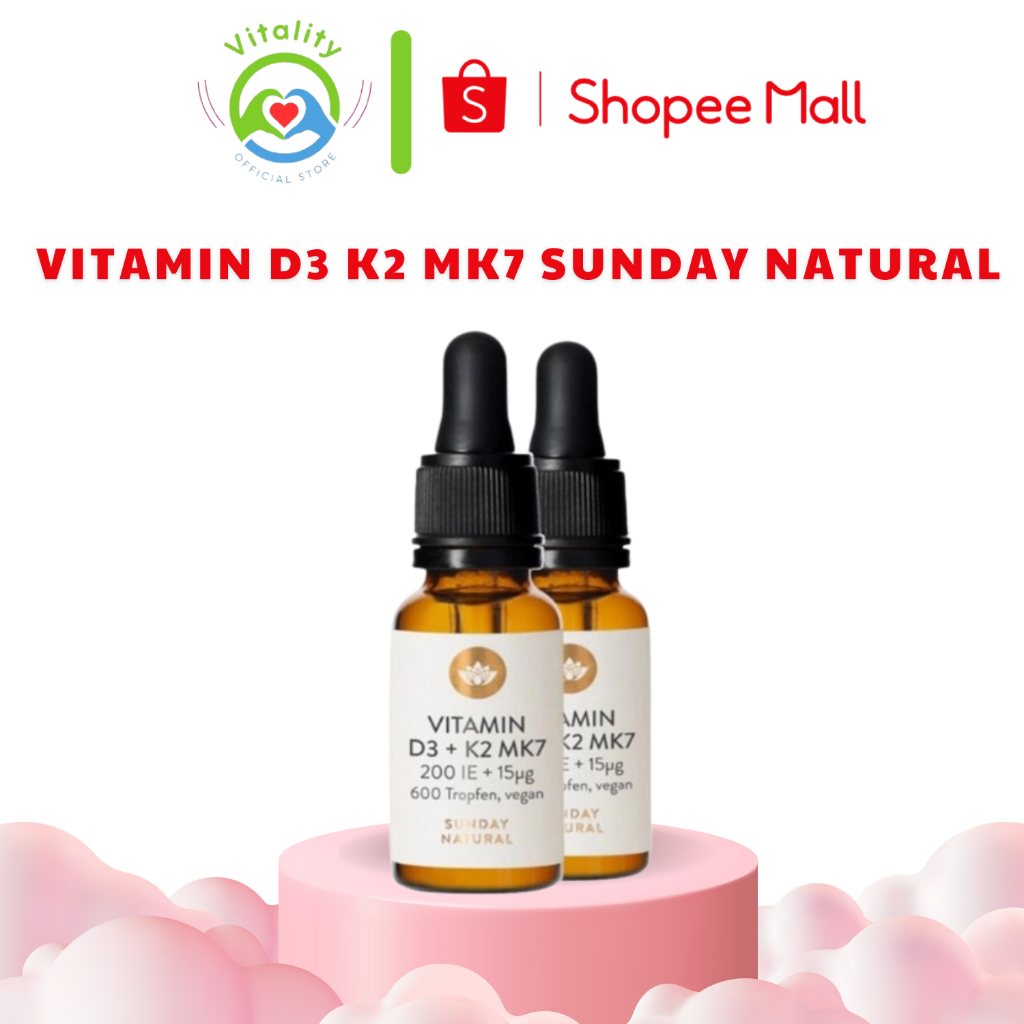 Vitamin D3 K2 Mk7 Orihiro Sunday Natural 20ml Đức dùng cho bé từ sơ sinh