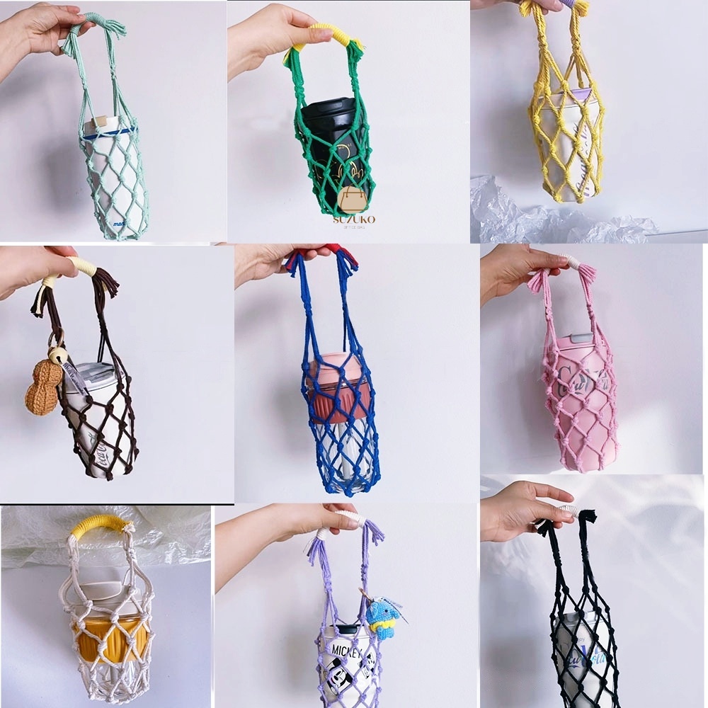 Túi đựng ly giữ nhiệt, túi lưới đựng bình cốc nước cầm tay cá nhân mini văn phòng cute cotton đẹp SUZUKO BAGS TL01