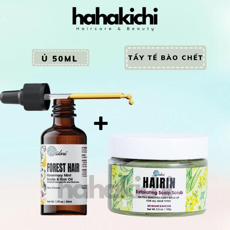 COMBO DẦU Ủ FOREST HAIR Rosemary Mint Scalp and Hair Oil kích mọc tóc VÀ TẨY TẾ BÀO CHẾT HAIRIN