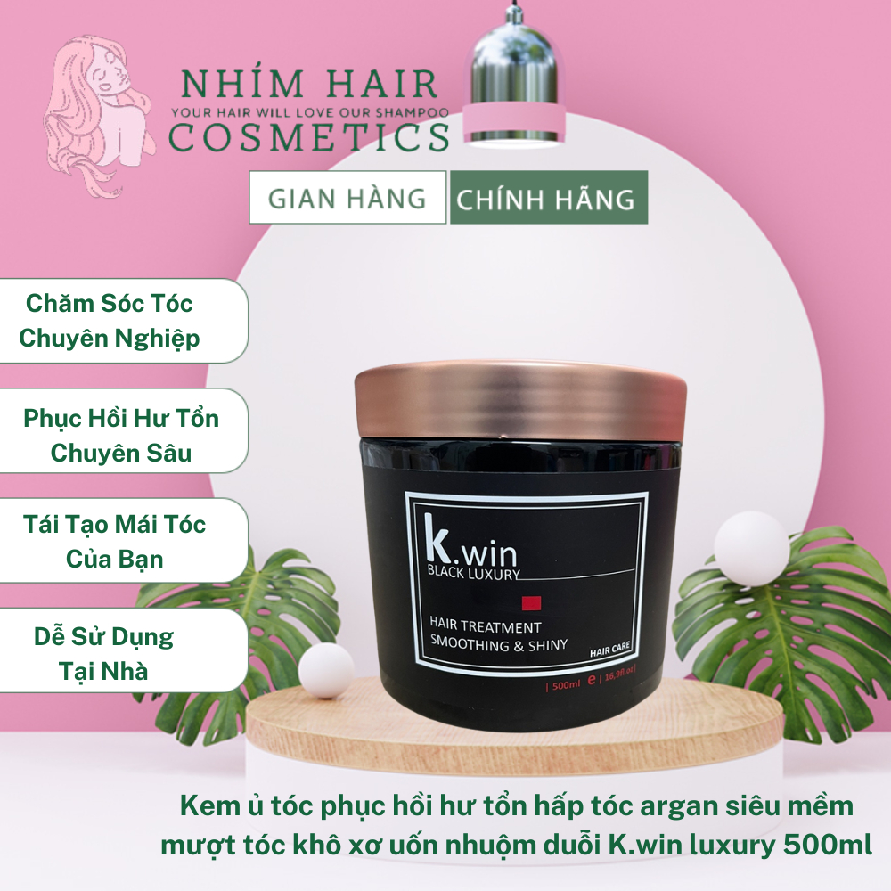 Kem ủ tóc hấp tóc phục hồi hư tổn argan siêu mềm mượt tóc khô xơ uốn nhuộm duỗi K.win luxury smoothing and shiny 500ml