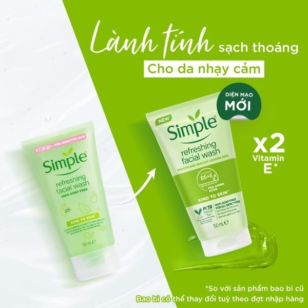 Sữa Rửa Mặt SIMPLE Kind To Skin Facial Wash Dạng Gel Làm Sạch Da, Dưỡng Ẩm và Kiềm Dầu 150ml