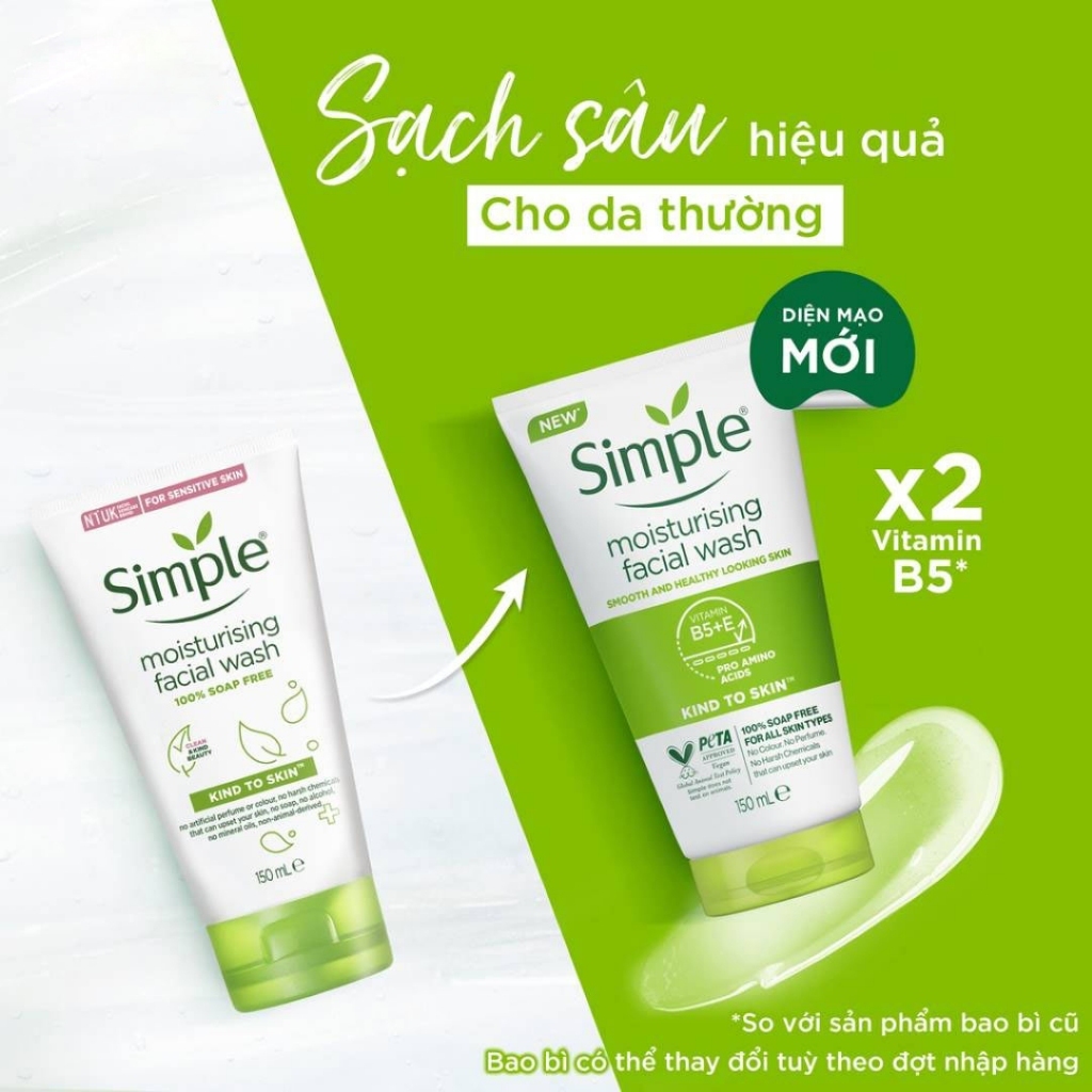 Sữa Rửa Mặt SIMPLE Kind To Skin Facial Wash Dạng Gel Làm Sạch Da, Dưỡng Ẩm và Kiềm Dầu 150ml